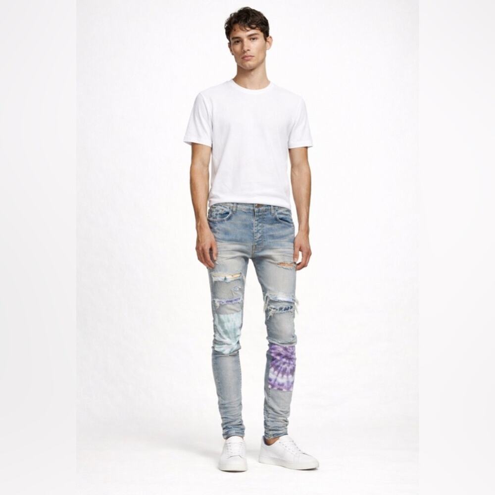 AMIRI Men’s Tie Dye Art Patch Distressed Skinny Jeans Size 30 Made in USA